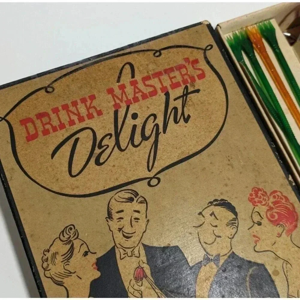 Vintage 1940s Drink Masters Delight Barware Set Swallow Pourer Soda Mizer Retro